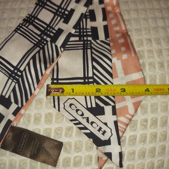 Coach Signature Black and Peach Wild Stripe Silk Skinny Scarf - Picture 12 of 13